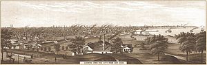 English: 1882 drawing of looking over Milwauke...