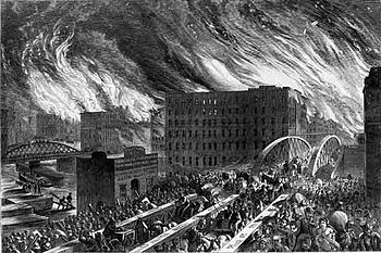 The Great Chicago Fire, an artists rendering, ...